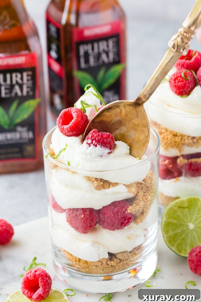 Raspberry cheesecake trifle in a glass