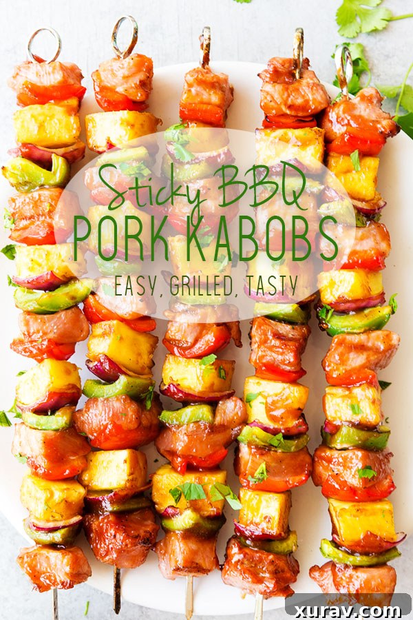 Sticky BBQ Pork Kabobs Pinterest pin image