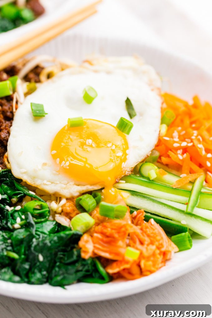 White bowl filled with bibimbap