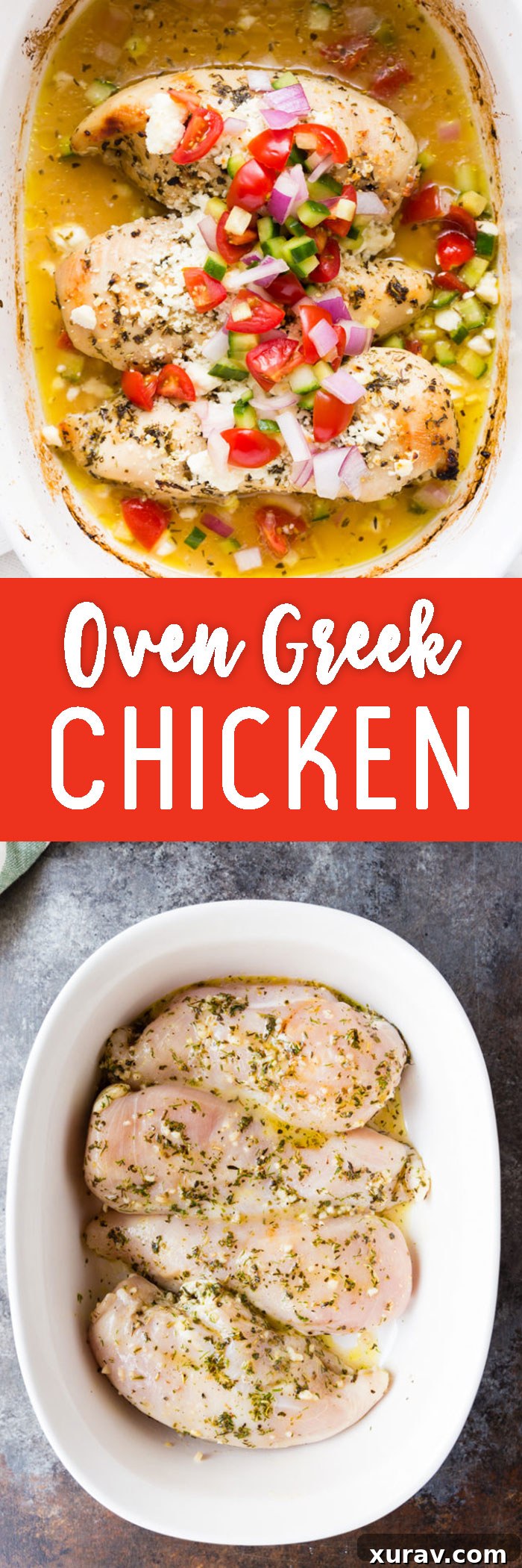 Oven roasted greek chicken, tender, juicy chicken with Mediterranean spices. So good.