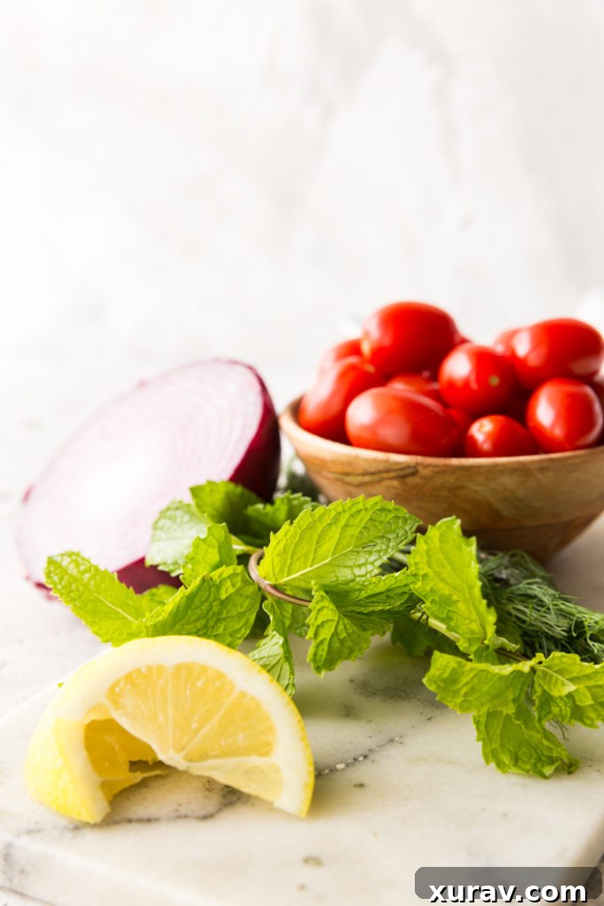 Ingredients for a healthy and delicious Greek Chicken Orzo Power Bowl