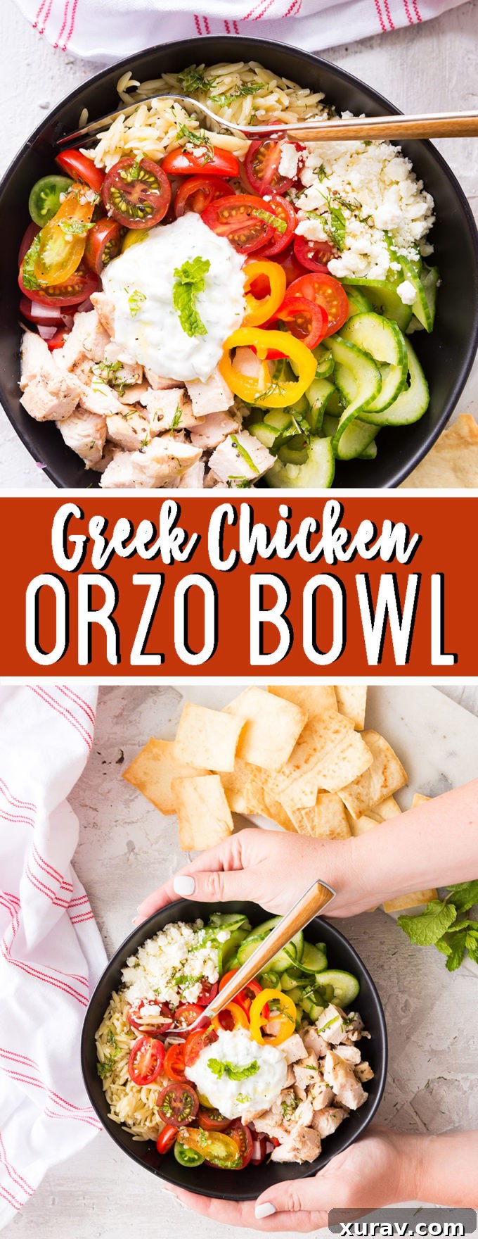 Easy to make Greek Chicken orzo bowl recipe for meal prep