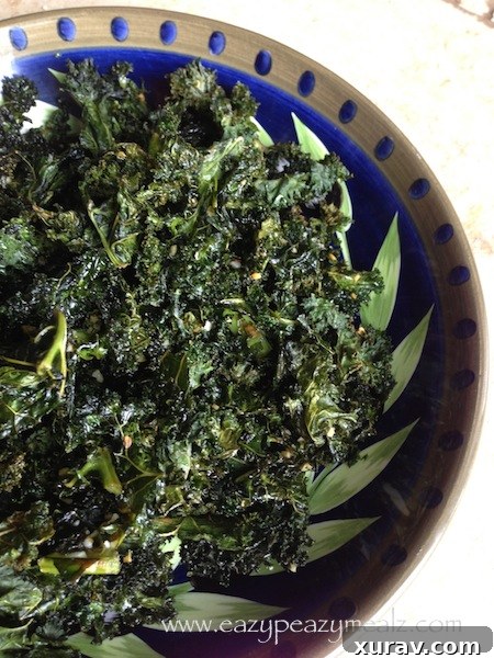 Garlic Kale Chips, a healthy and crispy snack baked with olive oil, garlic salt, and minced garlic.