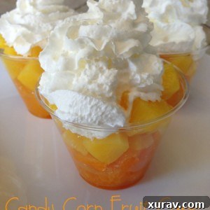 Candy Corn Fruit Cups with a white background