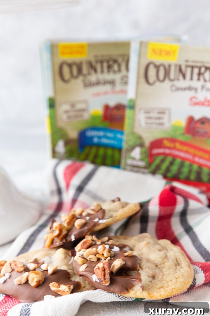 Toffee pecan christmas cookies on a red plaid napkin