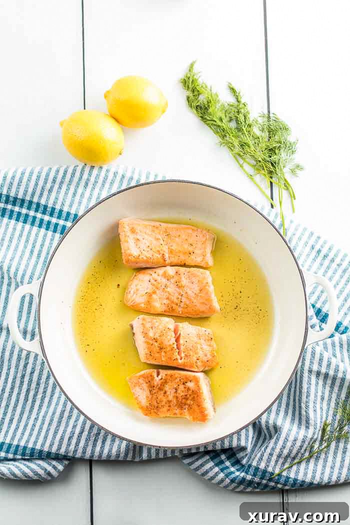 Step three in this salmon recipe is sear that salmon and give it a nice golden crispy exterior
