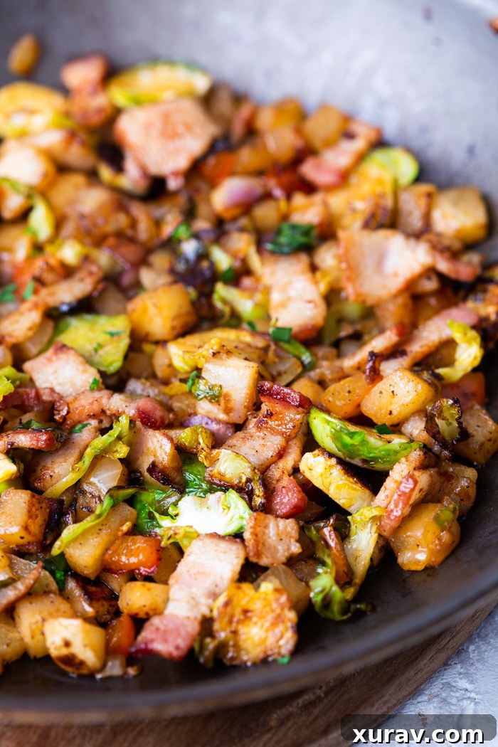 Keto breakfast hash close up of just hash on plate