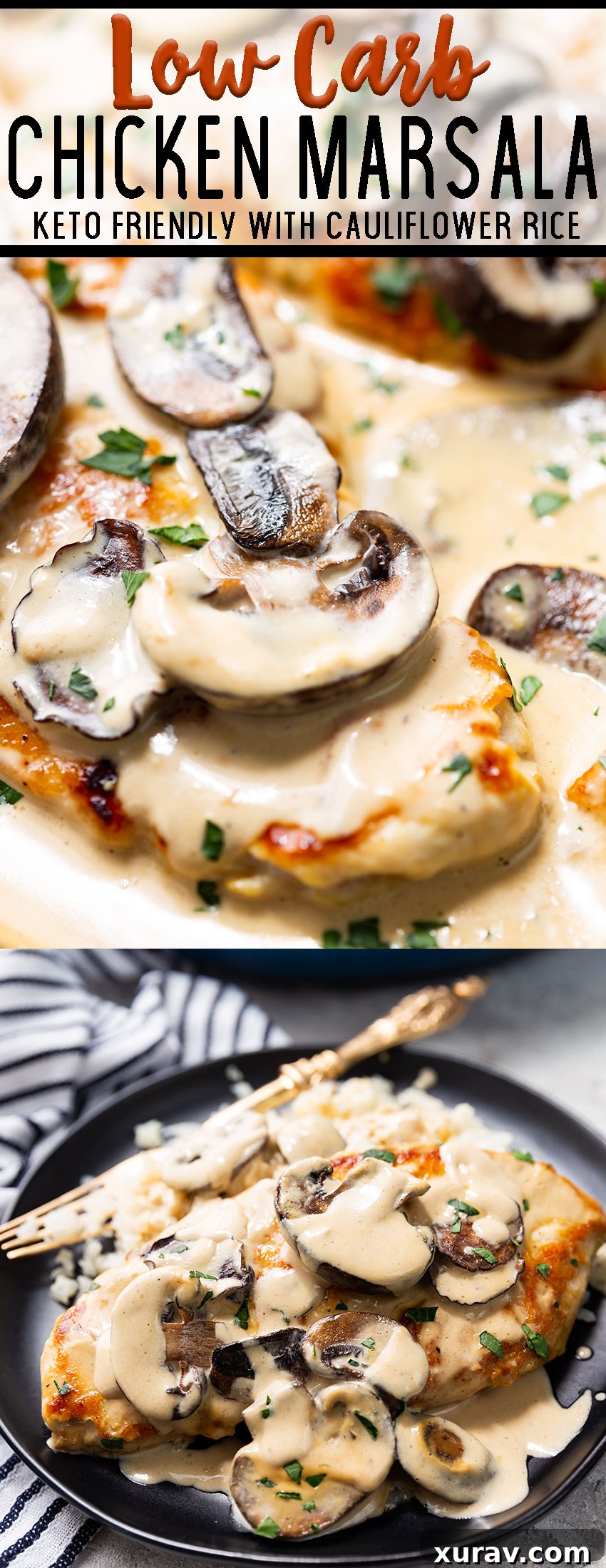 Low Carb chicken marsala with cauliflower rice: The best creamy and delicious chicken recipe.