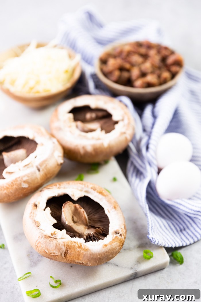 All the ingredients for a breakfast stuffed portobello mushroom
