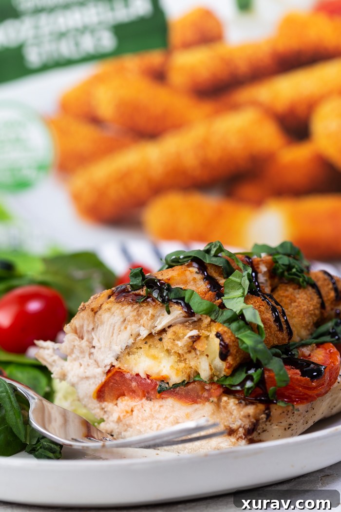 Caprese air fryer stuffed chicken breasts, perfectly golden and ready.
