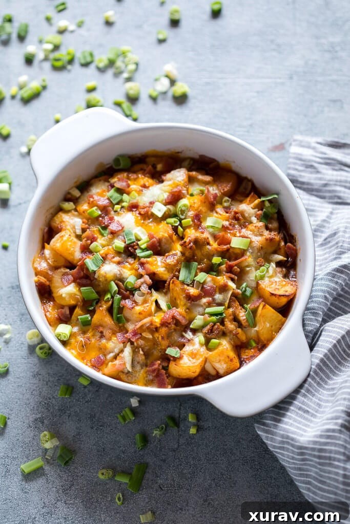 Hearty Buffalo Chicken Casserole in white serving bowl