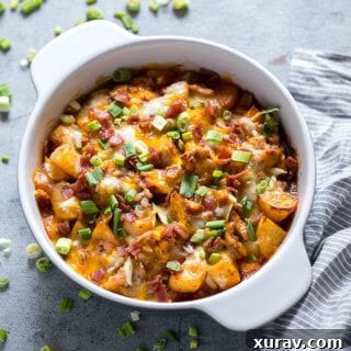 Buffalo chicken casserole in white dish