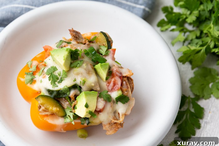 A white plate with a stuffed pepper on top