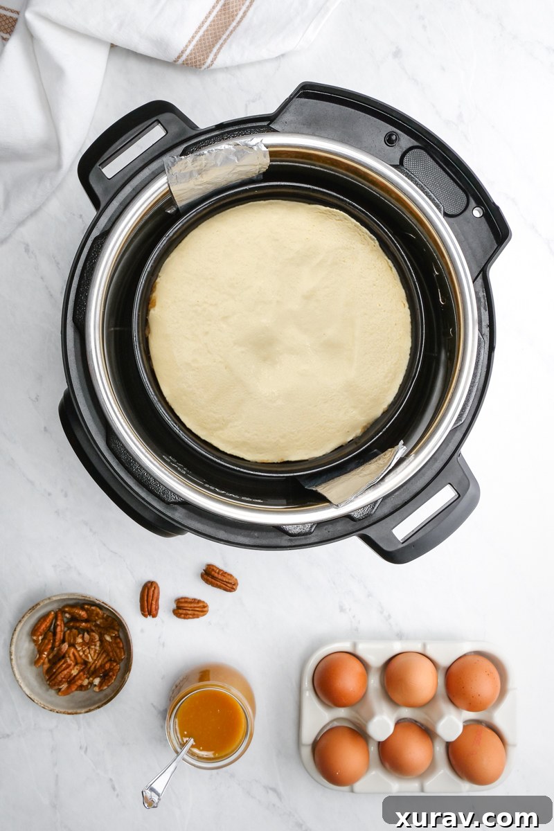 An instant pot cheesecake made in the pressure cooker