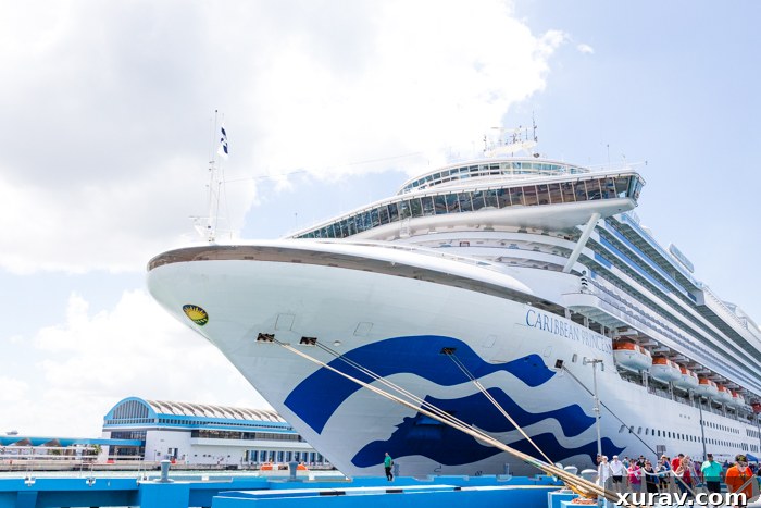 A beautiful view of a Caribbean island beach from a cruise ship.
