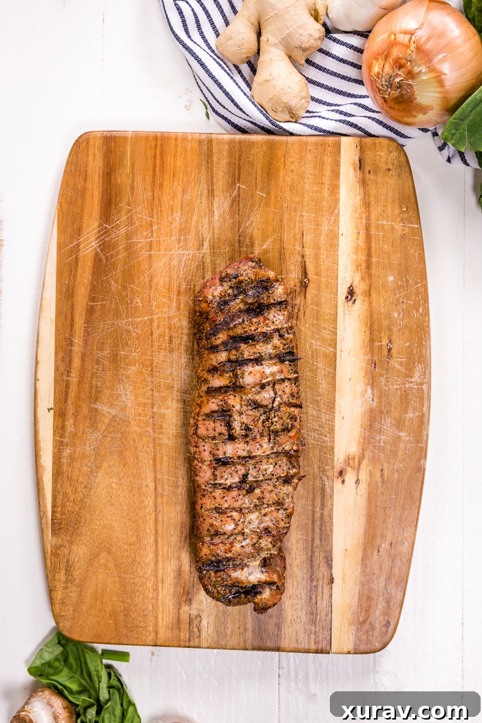 Close up of cooked pork tenderloin slices