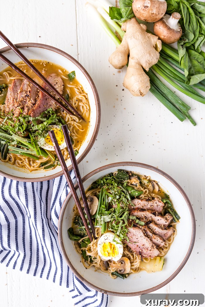 A beautifully arranged bowl of grilled pork ramen