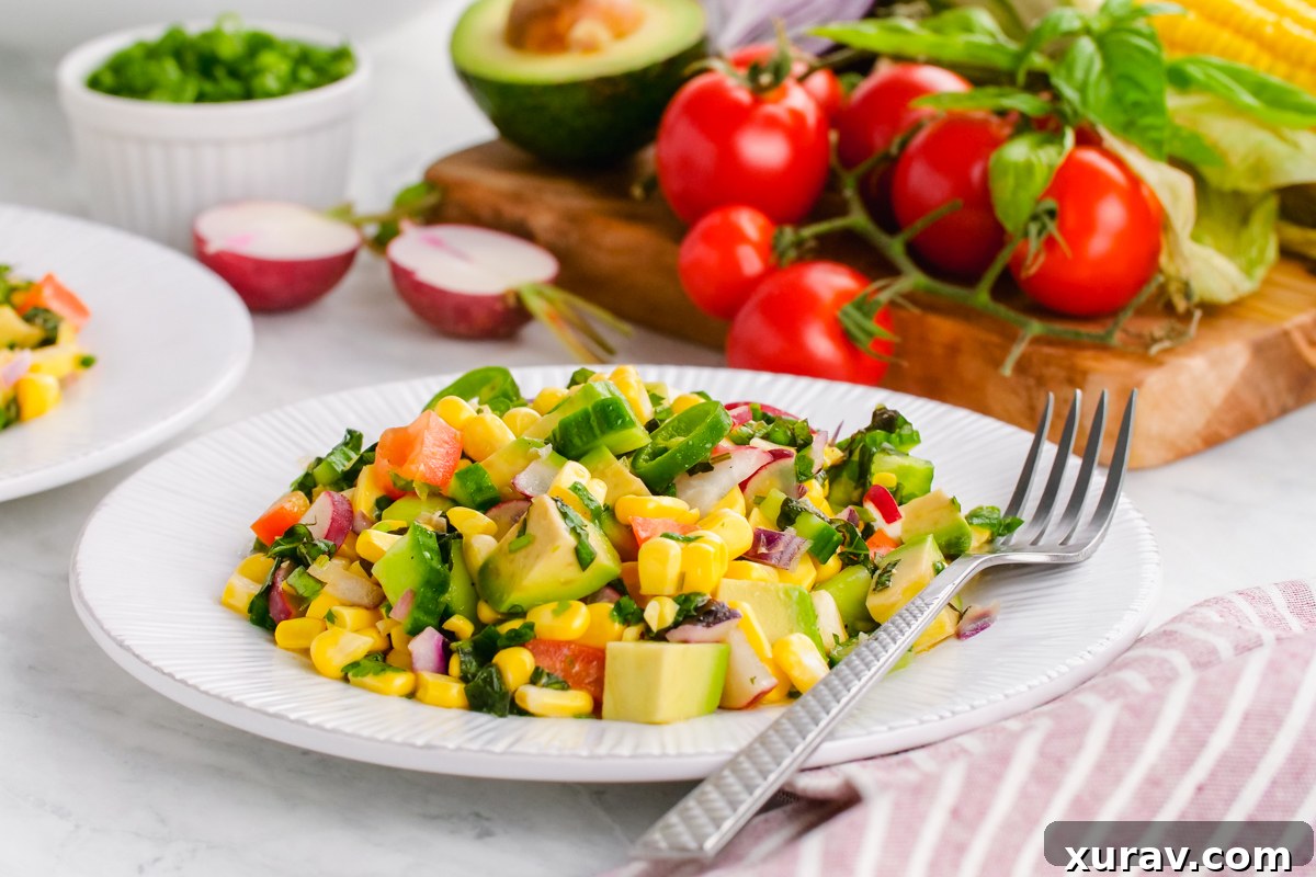 Fresh ingredients for corn salad on a wooden board