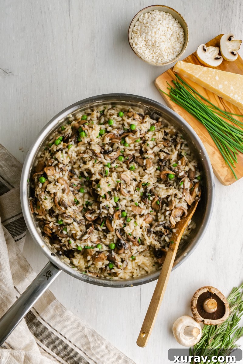 Creamy Mushroom Risotto garnished with herbs