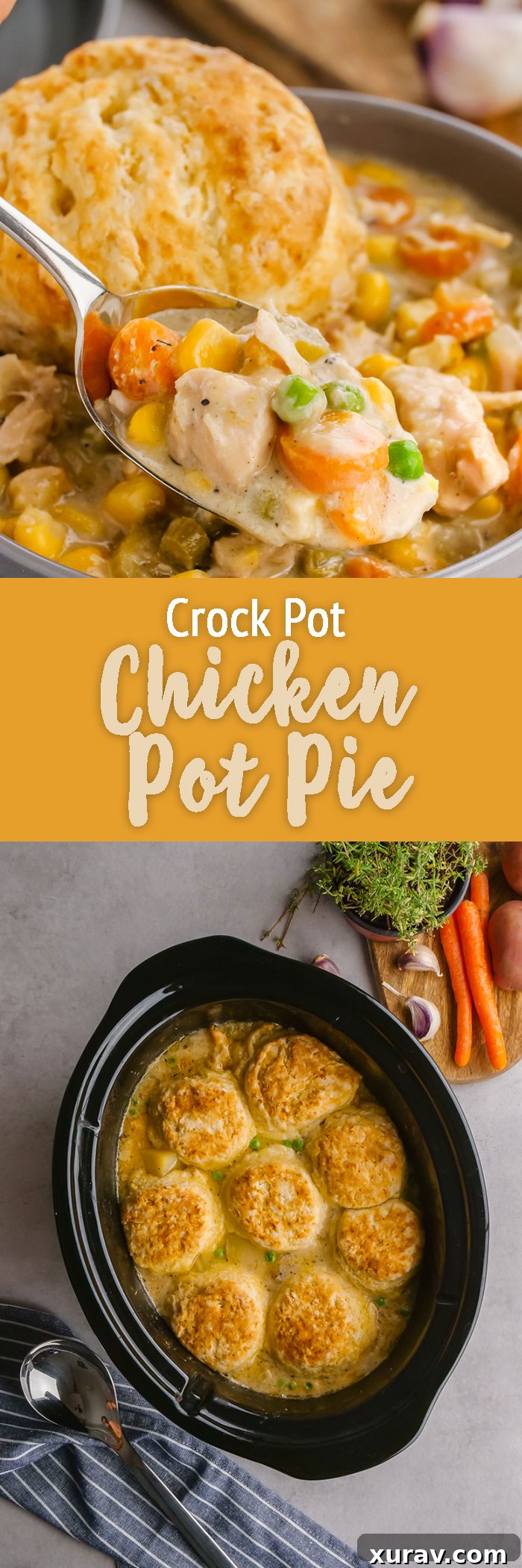 Pinterest graphic for Slow Cooker Chicken Pot Pie