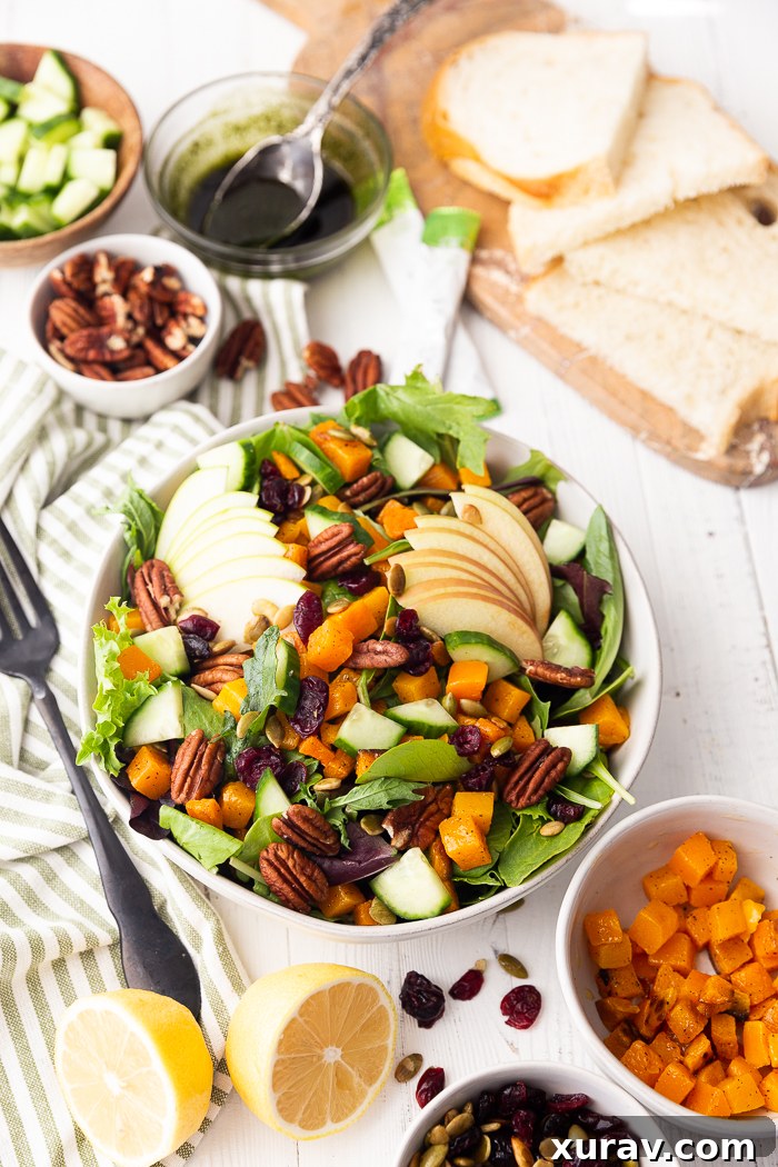 The finished Fall Harvest Salad in a serving bowl, ready to be enjoyed.