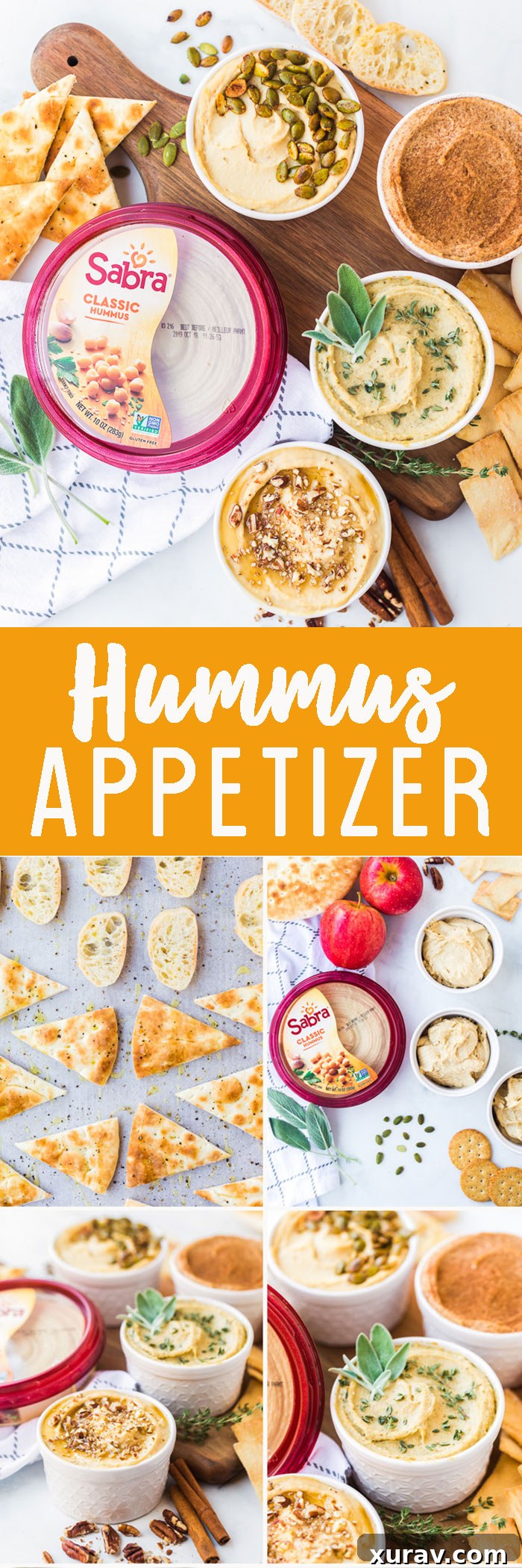 A Pinterest-ready vertical image showcasing the Sabra Hummus Appetizer Flight, ideal for sharing.
