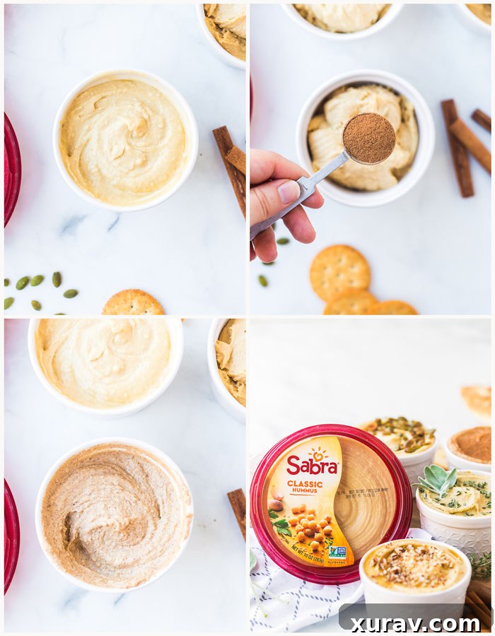 A serving of maple pecan hummus, garnished with chopped pecans and a drizzle of maple syrup, ready to be enjoyed with dippers.