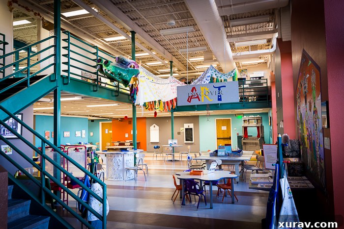 Interior view of Nicolaysen Art Museum with art installations