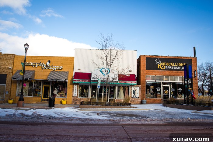 Historic downtown Gillette street with vintage buildings
