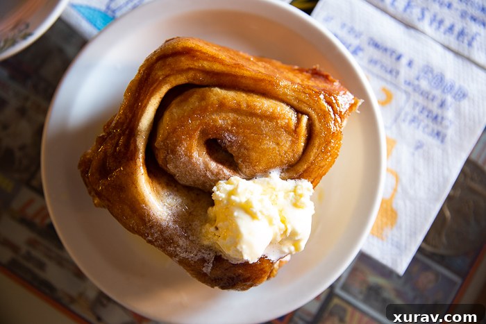 Delicious cinnamon roll and breakfast burrito from Silver Spur Cafe in Sheridan