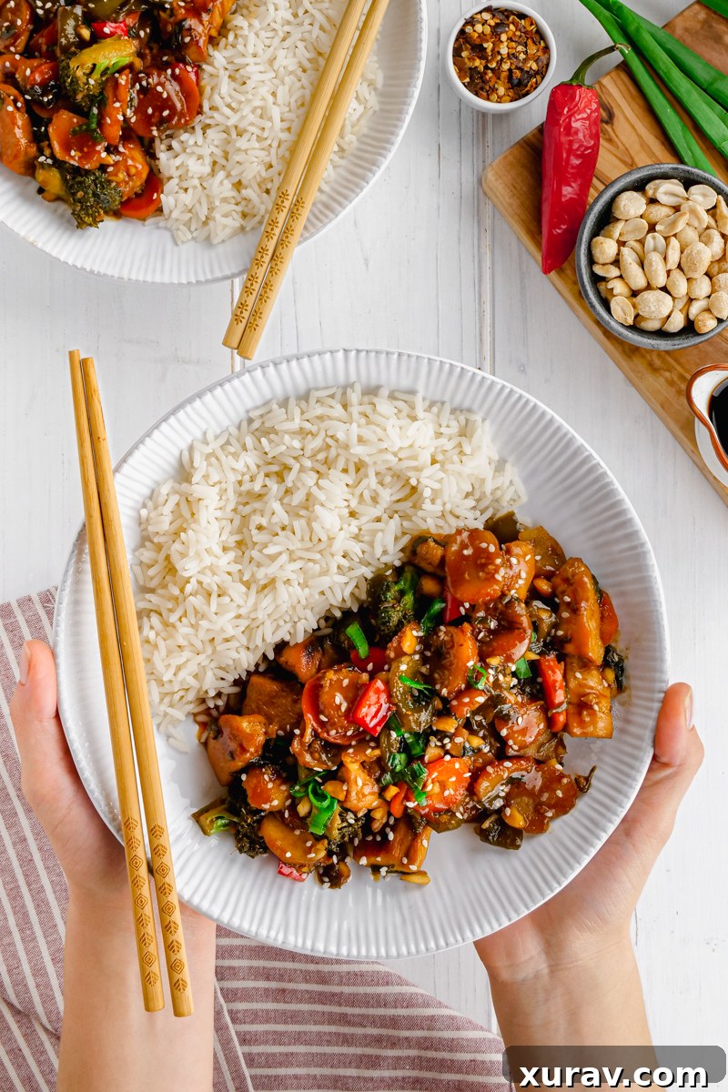 Another view of Kung Pao Chicken, showcasing its inviting texture and colors.