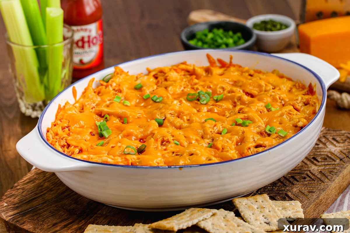 A serving of Buffalo Chicken Dip in a skillet