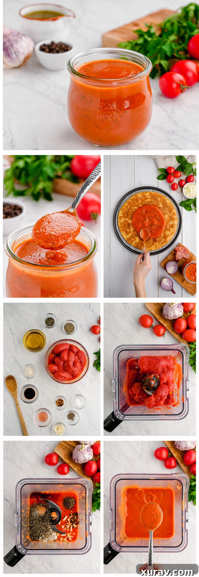 A Pinterest-friendly image for Keto Marinara recipe, featuring a bowl of the sauce with fresh basil.