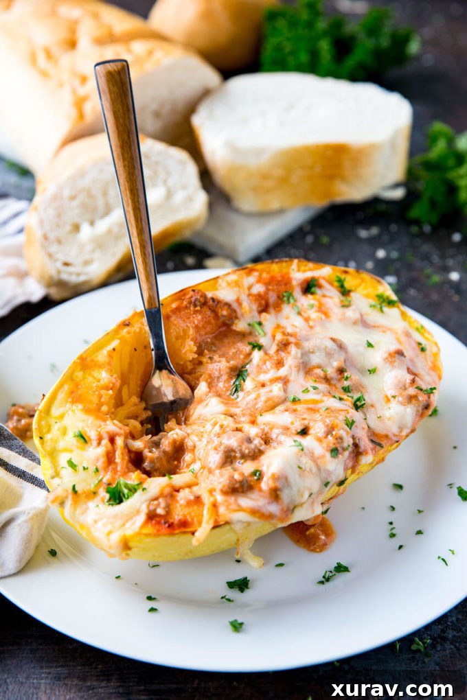 Spaghetti Squash stuffed with Lasagna fillings, this is the best way to eat spaghetti squash ever! Spaghetti squash lasagna
