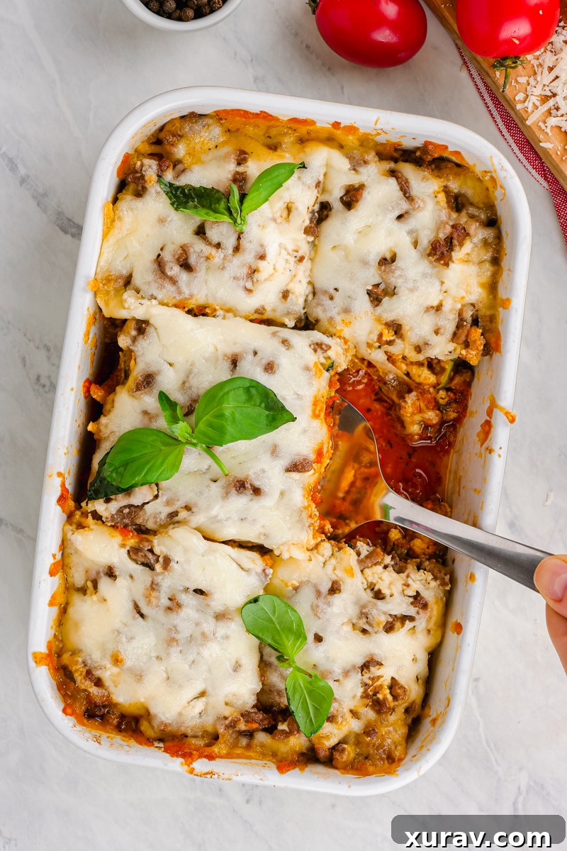 Keto Lasagna with zucchini noodles and rich meat sauce