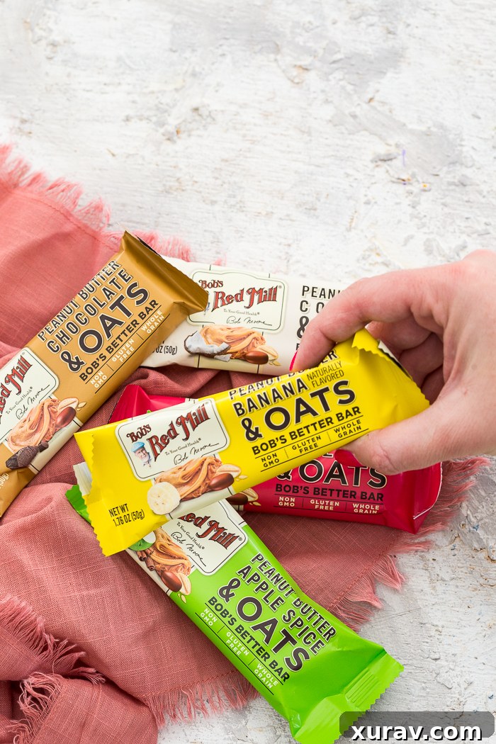 Bob's Bars arranged on a wooden surface with ingredients