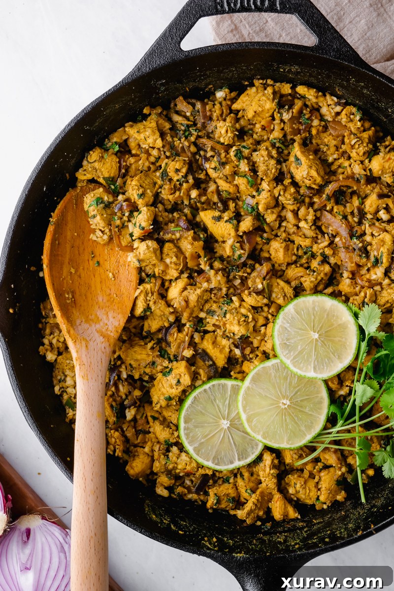 Delicious Keto Chicken Biryani in a skillet, ready to serve.