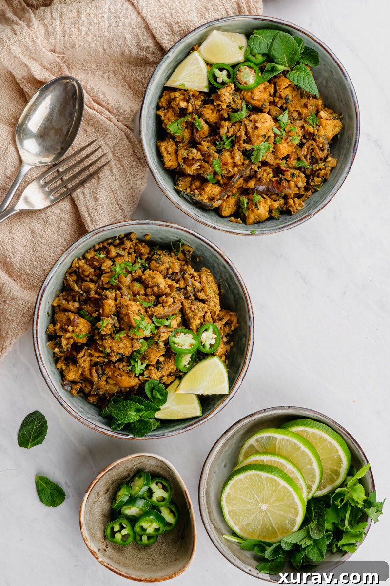 A close-up of the spiced cauliflower rice in Keto Chicken Biryani.