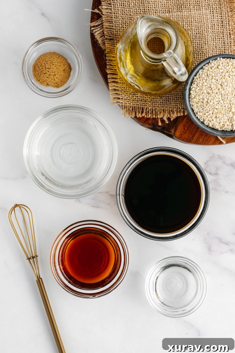 Small portion cups with everything you need for Asian pasta salad dressing.