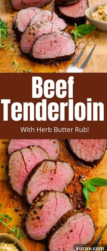 Roast beef tenderloin, a delicious flavorful beef tenderloin roasted in the oven with an herb butter rub. 