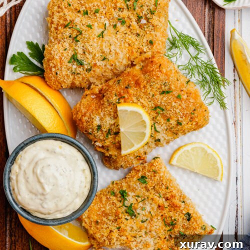 Oven fried fish on a platter