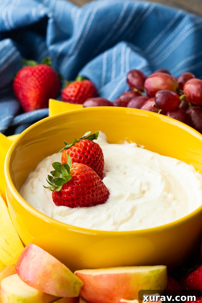 Delicious fruit dip with various fruits