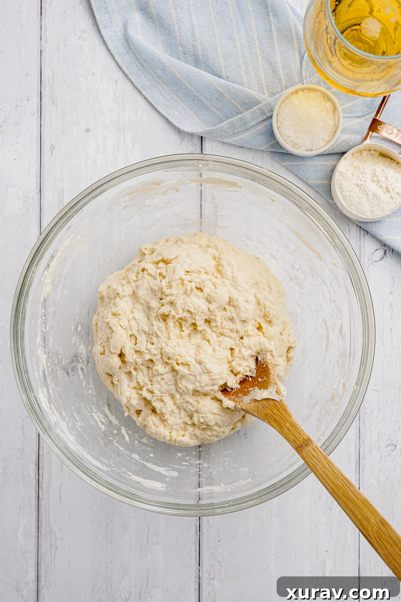 beer bread being whisked together