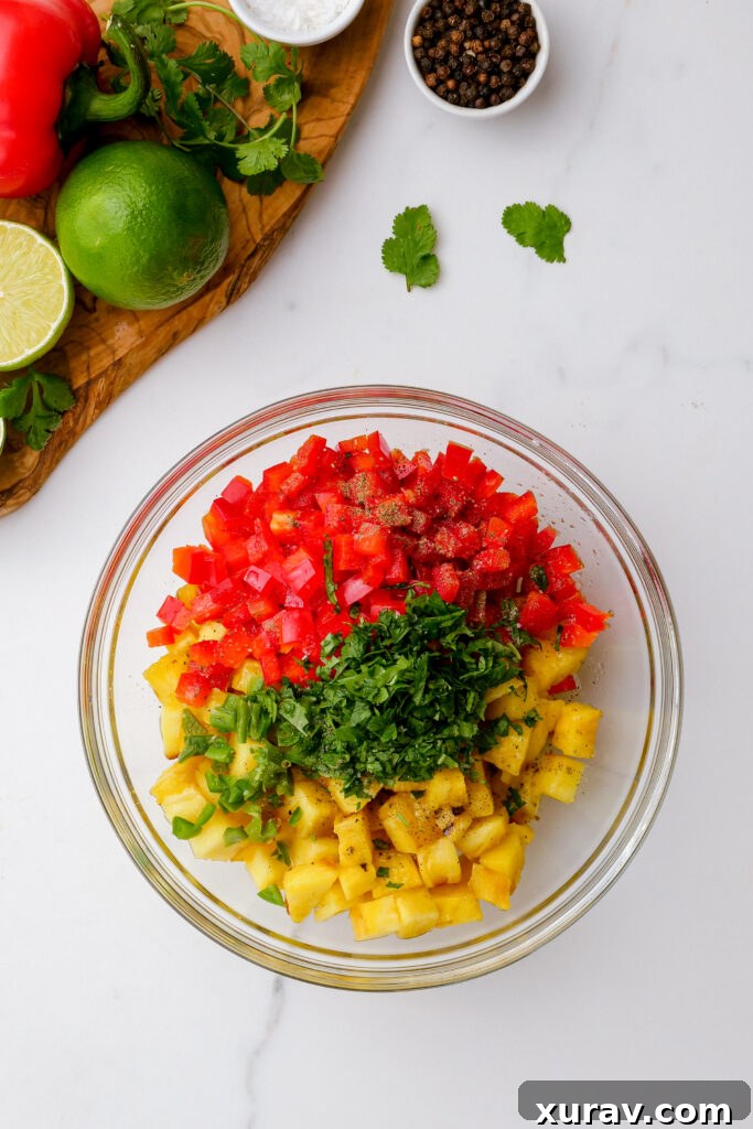 A bowl of grilled pineapple salsa for grilled fish tacos