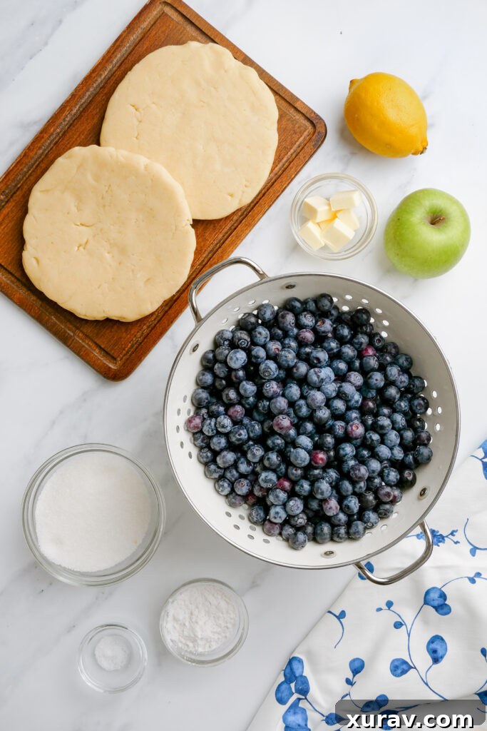Ingredients for fresh blueberry pie