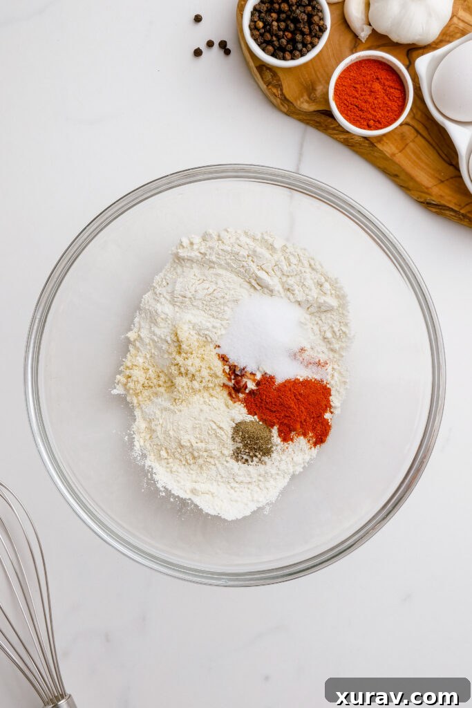 Preparing the dry ingredients for beer batter