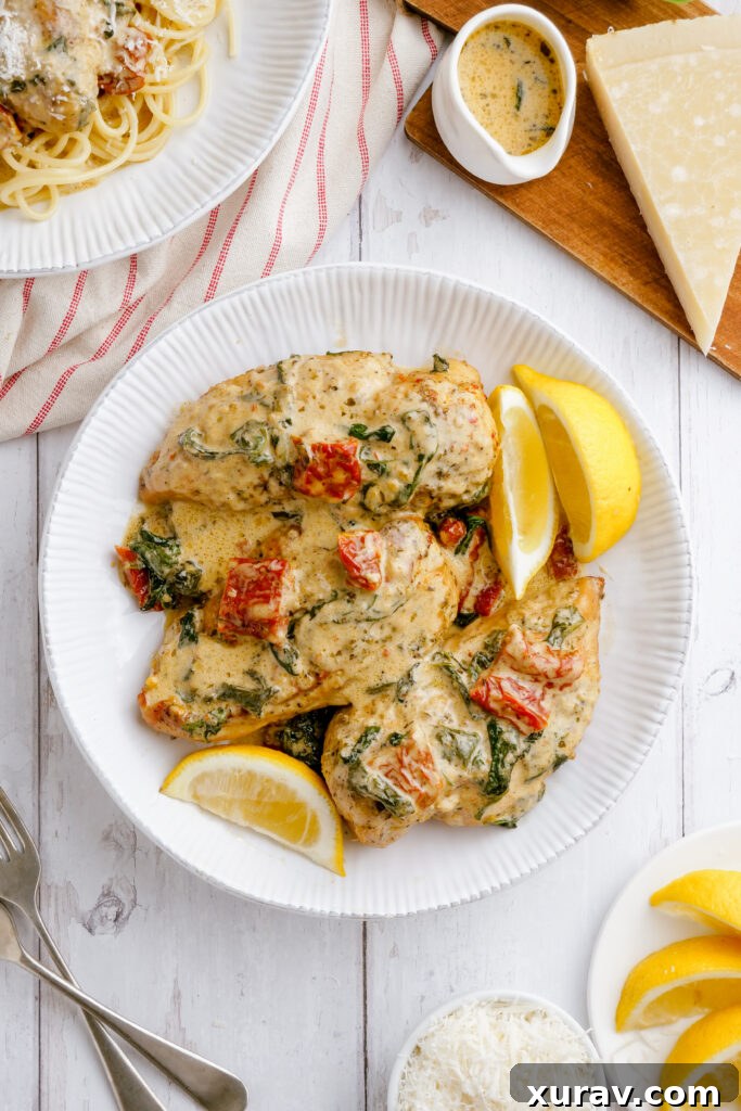 Instant pot tuscan chicken on a white platter