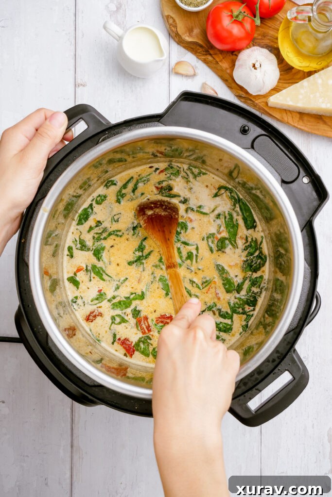 Making the tuscan chicken sauce for instant pot tuscan chicken