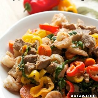 Close-up of a delicious Surf and Turf Rice Bowl