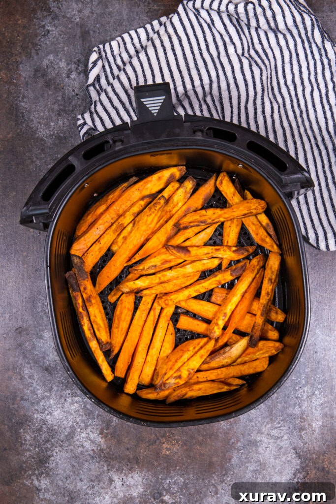 Crispy sweet potato fries made in the air fryer for an easy side